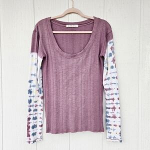 We The Free People Big Sur Tie Dye Ribbed Longsleeve Tee  Purple Large